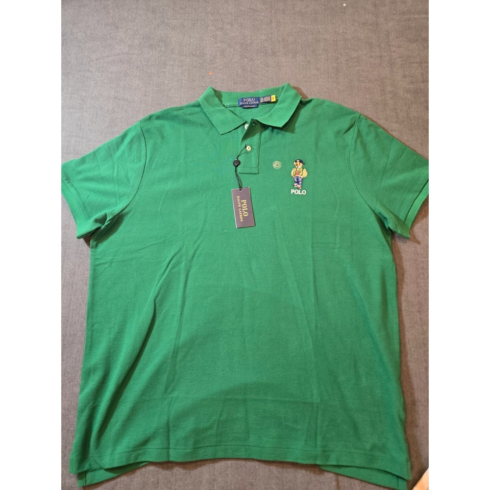 NWT Polo Ralph Lauren Shirt Mens XXL Polo Bear Letterman Green Preppy Logo